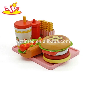 Hölzernes Hamburger des Spielzeugs heißes interessantes Schnellimbissthema für Kinder W10B075