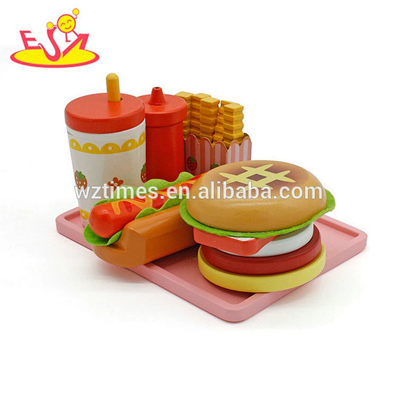 Hölzernes Hamburger des Spielzeugs heißes interessantes Schnellimbissthema für Kinder W10B075
