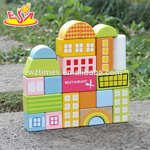 Wholesale lovely and colorful 22 pcs wooden multi shape building blocks toy for children W13A123