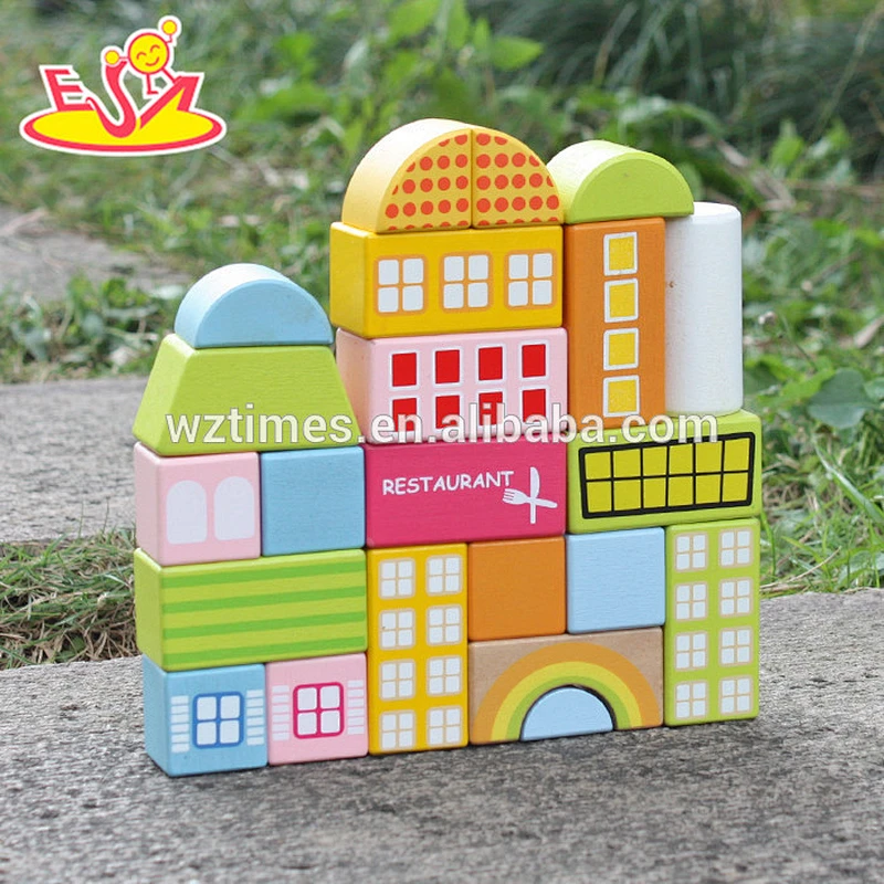 Wholesale lovely and colorful 22 pcs wooden multi shape building blocks toy for children W13A123