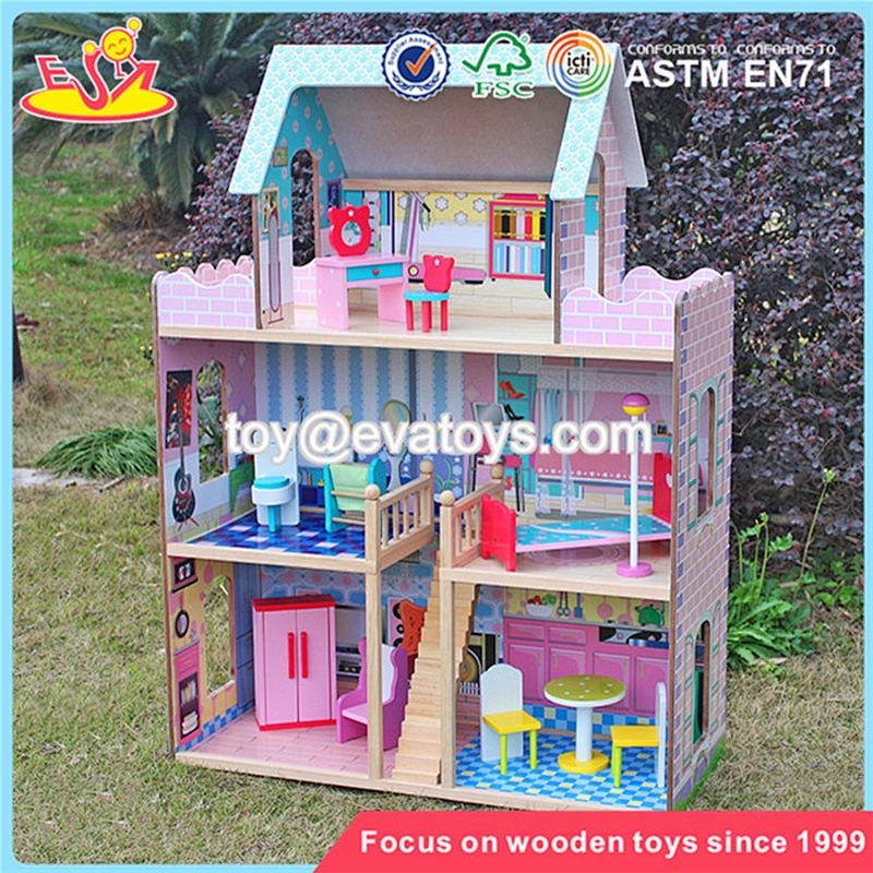 Wholesale early learning large wooden dollhouse toy beautiful baby large wooden dollhouse W06A037
