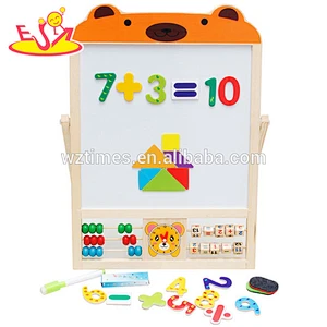 Wholesale best multi function wooden baby whiteboard easel with math stickers and abacus W12B084A