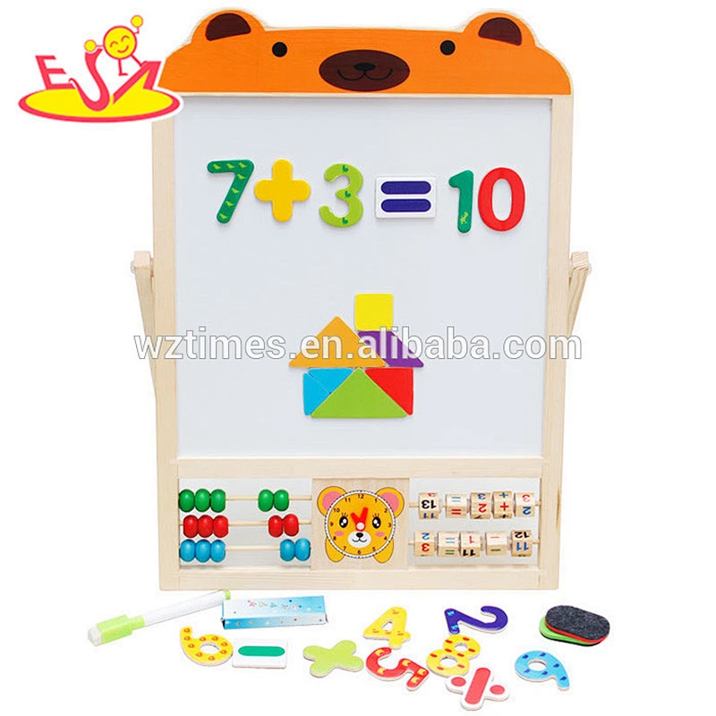 Wholesale best multi function wooden baby whiteboard easel with math stickers and abacus W12B084A