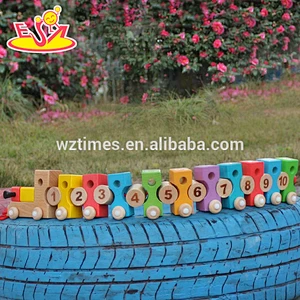 2018 Wholesale baby wooden pulling train toy funny kids wooden pulling train toy numbers wooden pulling train toy W05C079
