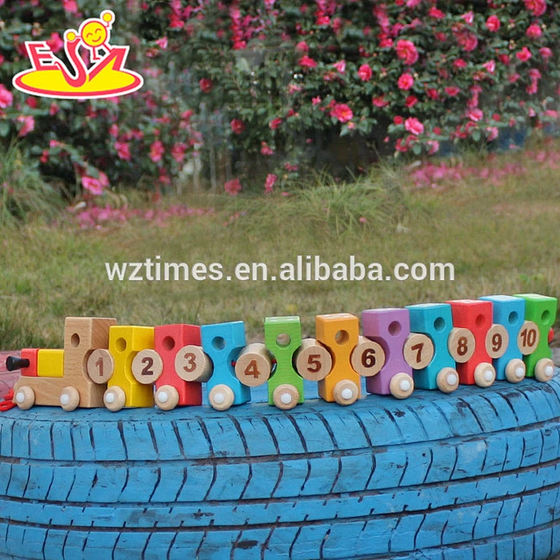 2018 Wholesale baby wooden pulling train toy funny kids wooden pulling train toy numbers wooden pulling train toy W05C079