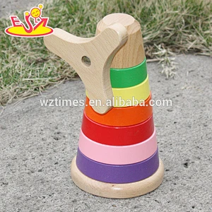 Top sale funny kids wooden rainbow stacking blocks toy for wholesale W13D110