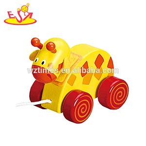 Fashionable wooden giraffe pull car toy creative wooden pull giraffe car toy for children W05B040