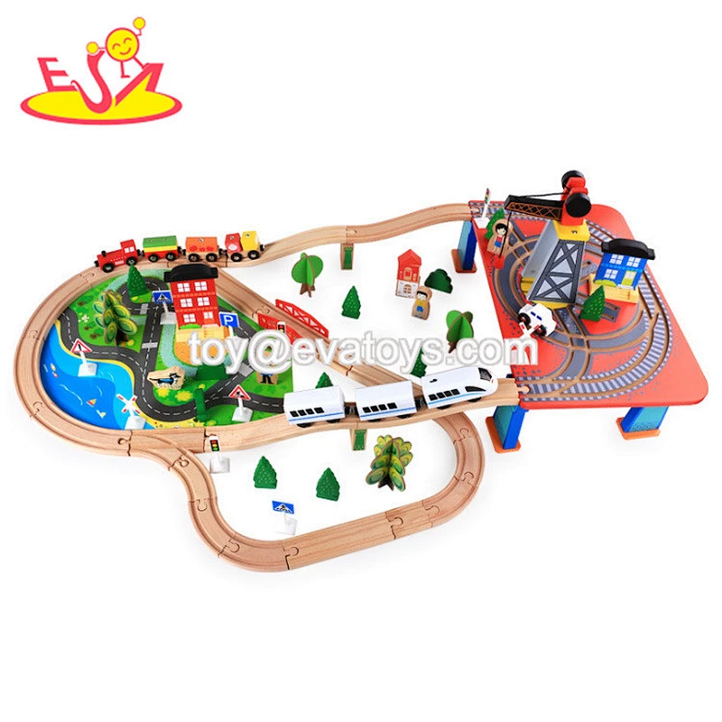 New arrival 80 PCS toy wooden children train set for education W04C079B