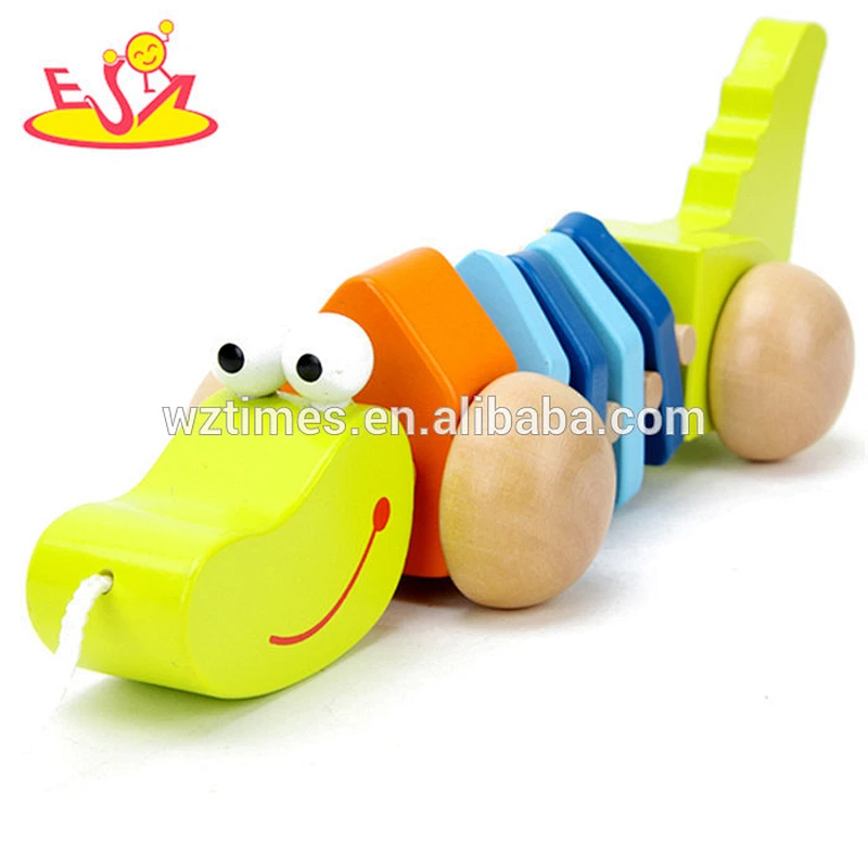 wholesale funny play wooden sea lion pull along cart toy for toddler W05B108