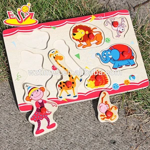 Wholesale baby attractive wooden animals puzzle toy with multi pattern W14M084