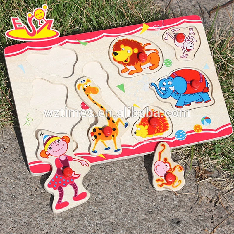 Wholesale baby attractive wooden animals puzzle toy with multi pattern W14M084