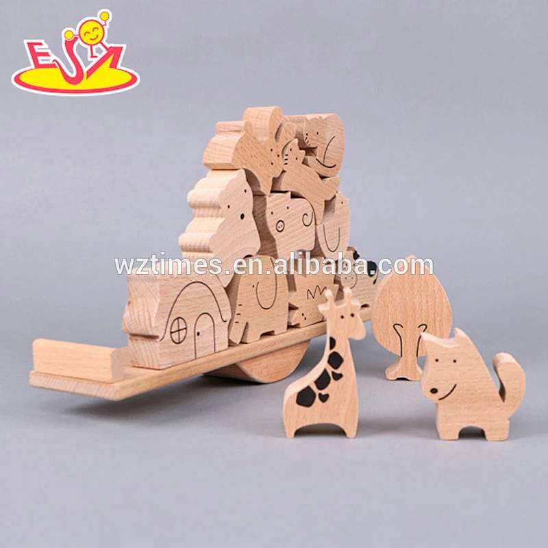 El juguete educativo más nuevo del bebé más caliente juega los bloques de madera del animal que apila en madera natural W11F069