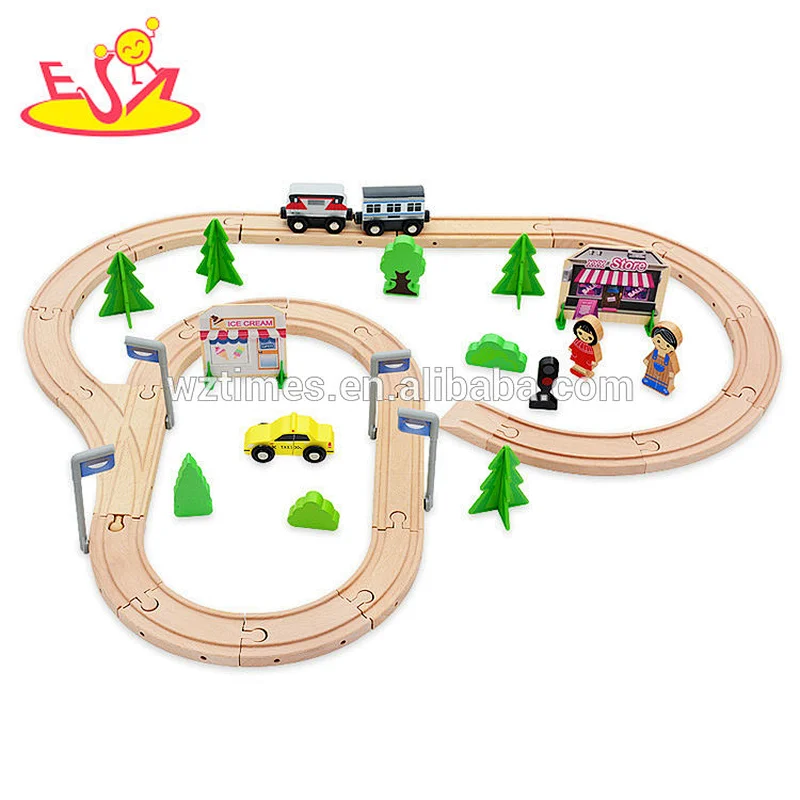 Wholesale customized creative 59 pcs wooden railway train toy for toddlers W04C078