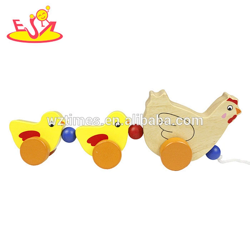 2018 juguetes de arrastre de pollo de madera al por mayor juguetes de arrastre de pollo de madera populares juguetes de arrastre de pollo de madera de moda W05B153