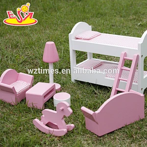 new design kids miniature wooden toy bed for pretend play W06B046