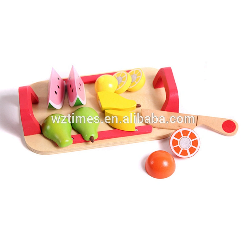2018 Wholesale cheap fruit cutting toys wooden pretend play food set for kids W10B215