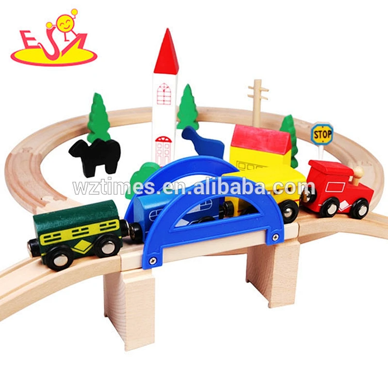 2018 wholesale baby wooden train toy tracks 39 pieces wooden train toy tracks W04C055