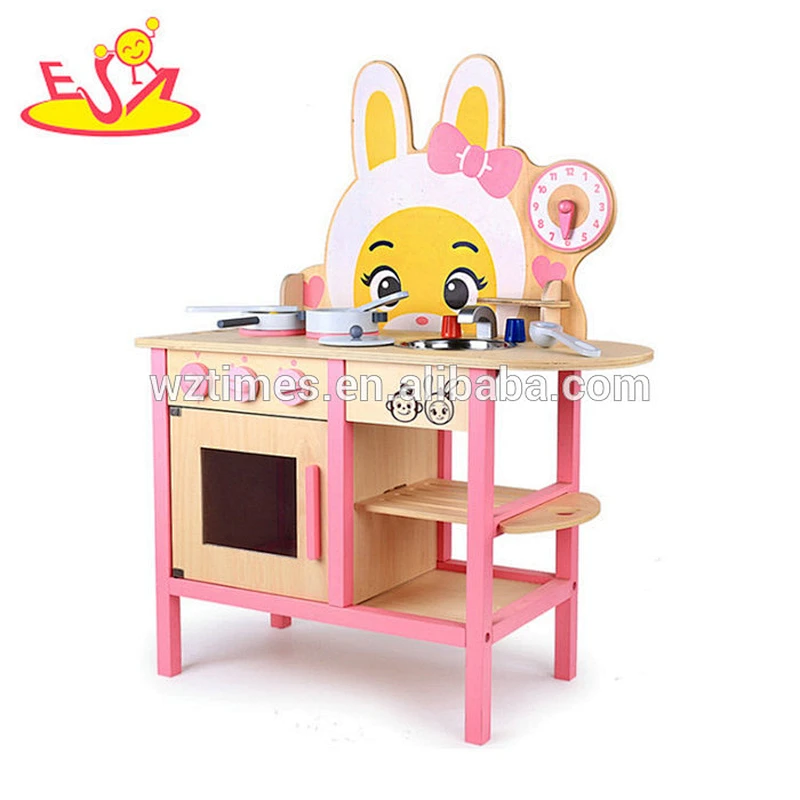 Wholesale fancy kitchen table toy wooden play pots and pans for preschool W10C351
