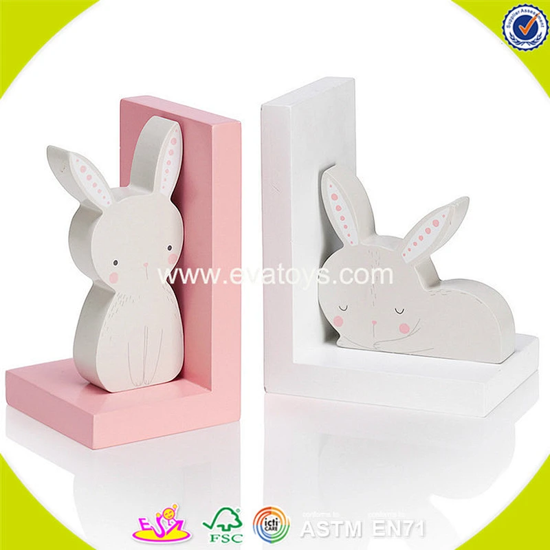 wholesale kids wooden pink rabbit book ends fashion children wooden pink rabbit book ends W08D050