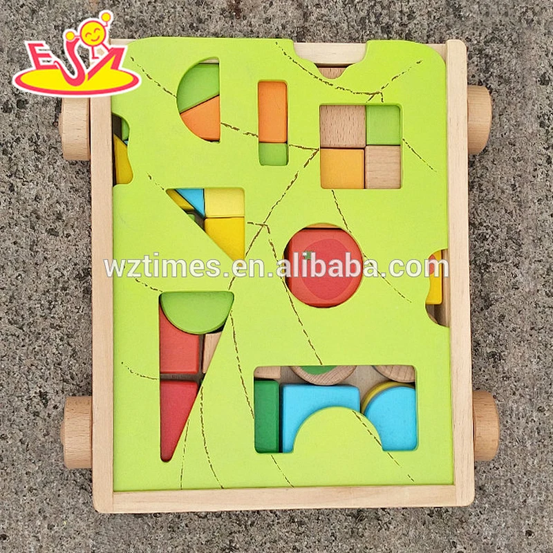 2018 wholesale wooden best building blocks for toddlers, pull car designed wooden best building blocks for toddlers W13C033