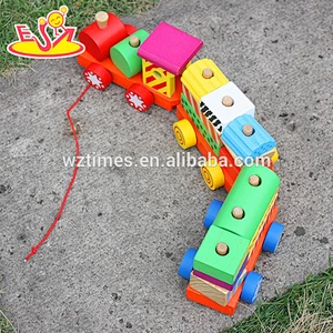 Wholesale colorful diy wooden pull blocks train toy for kids W05B087