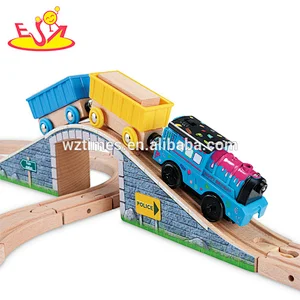 Wholesale customized creative 59 pcs wooden railway train toy for toddlers W04C078
