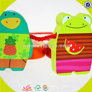 wholesale wooden happy threading toy for Kids, beautiful DIY wooden multitype blocks threading toy for children W11E041