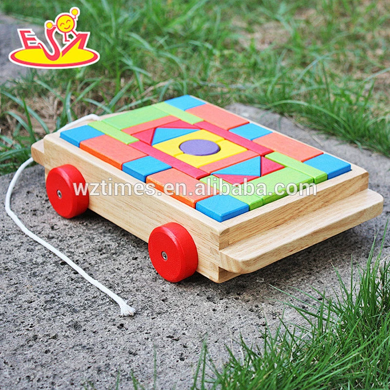 2018 wholesale baby wooden building block car funny kids wooden building block car W13C016