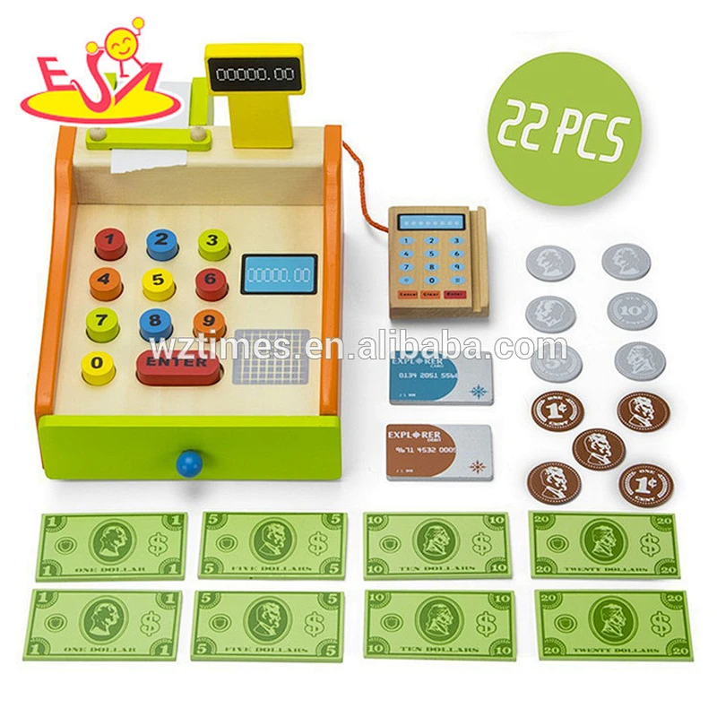 Wholesale creative baby wooden cash register toy funny pretend kids wooden cash register toy W10A064