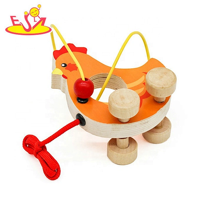 Wholesale fashion cock shaped pull string wooden small car toy for sale W05B162