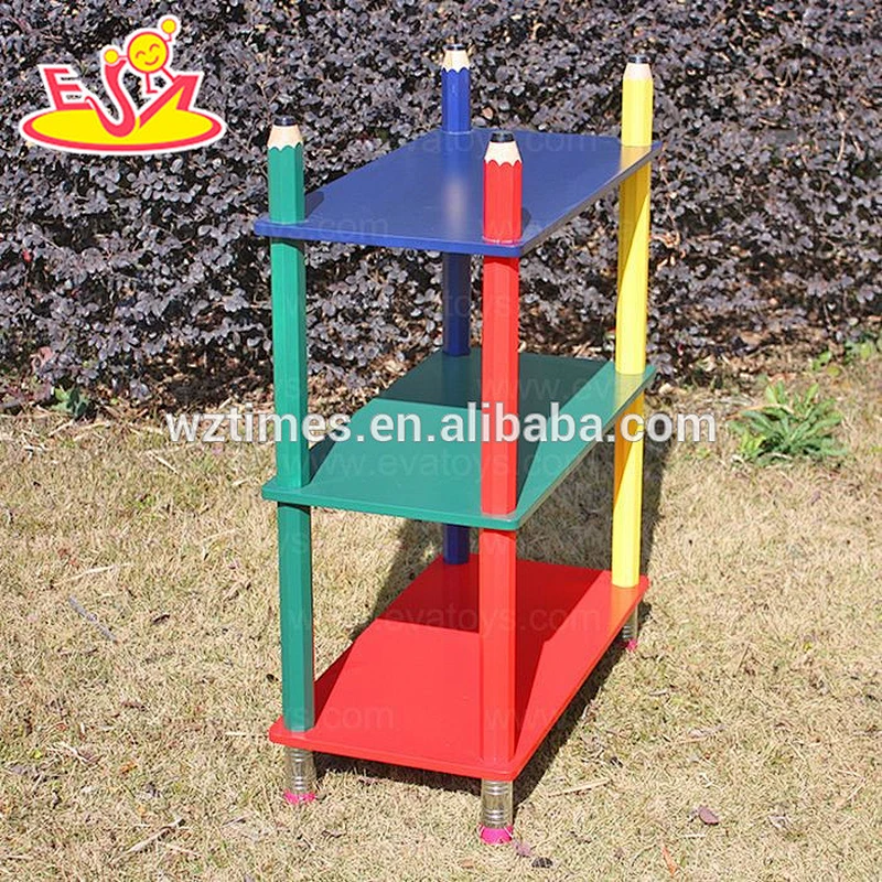 Wholesale best selling colorful wooden 3 layer book shelf for preschool W08C092