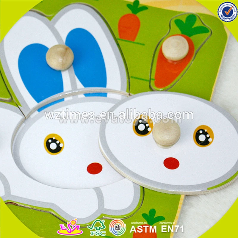 Wholesale lovely best gift rabbit pattern jigsaw toy wooden peg puzzle for children W14M069