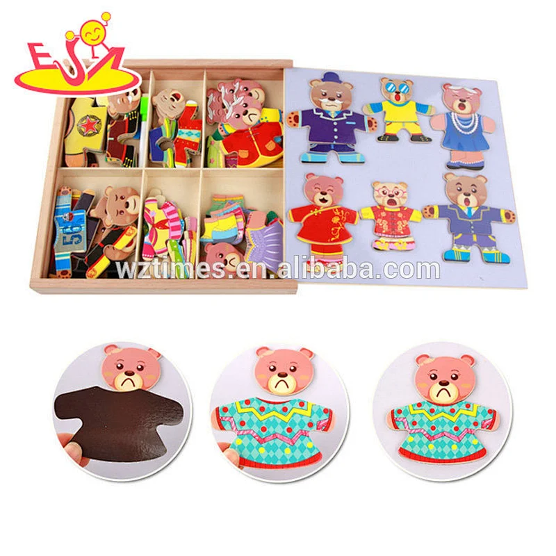 2018Children's cartoon wooden family bear jigsaw puzzle set W14D058.