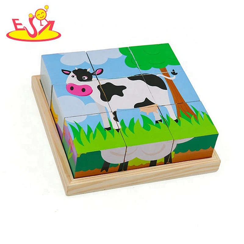 2019 New hottest educational animals wood cube puzzle for kids W14F063
