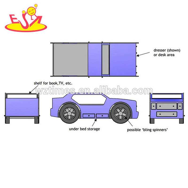 Wholesale high quality wooden car bed household durable car bed for kids W08A086