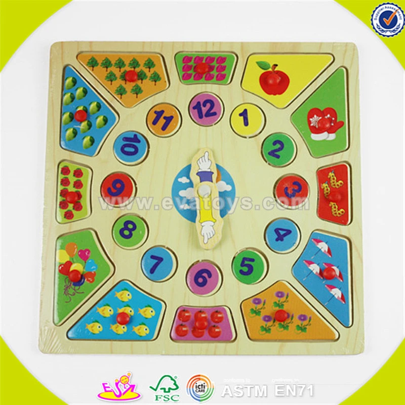 Wholesale cute wooden numbers clock jigsaw toy educational wooden numbers clock jigsaw useful preschool baby puzzle W14B040