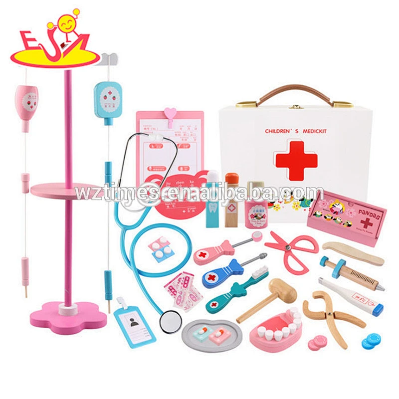 Wholesale professional hospital toy wooden 24 pcs toy stethoscope benefits to baby's EQ training W10D160