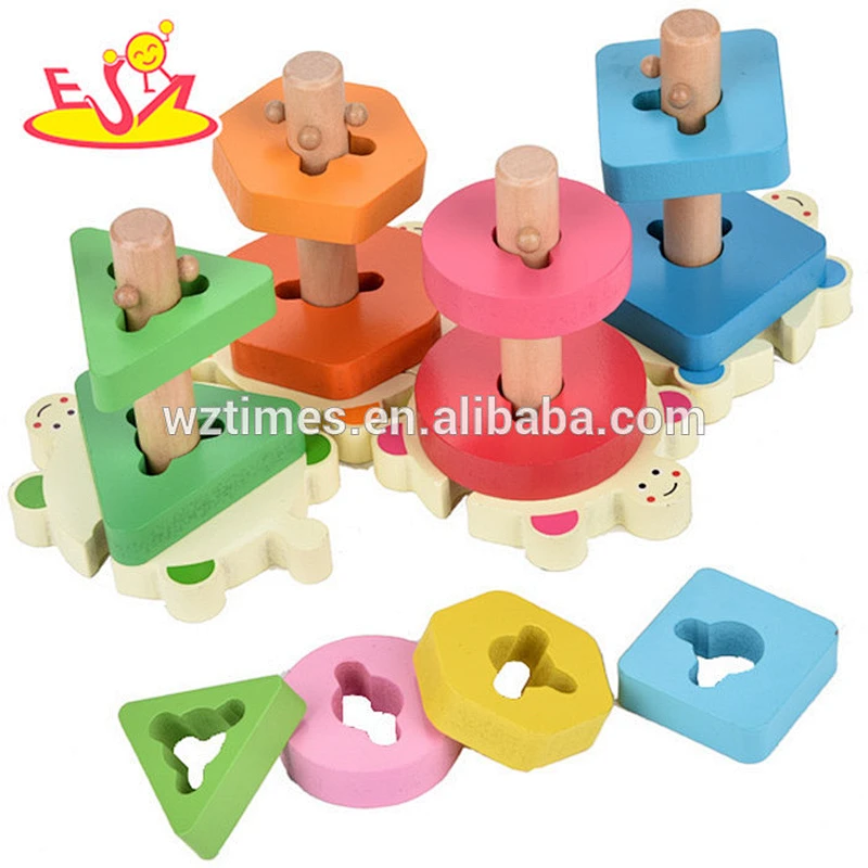 Buntes hölzernes geometrisches Großhandelsblockspiel für Kinder W13E064