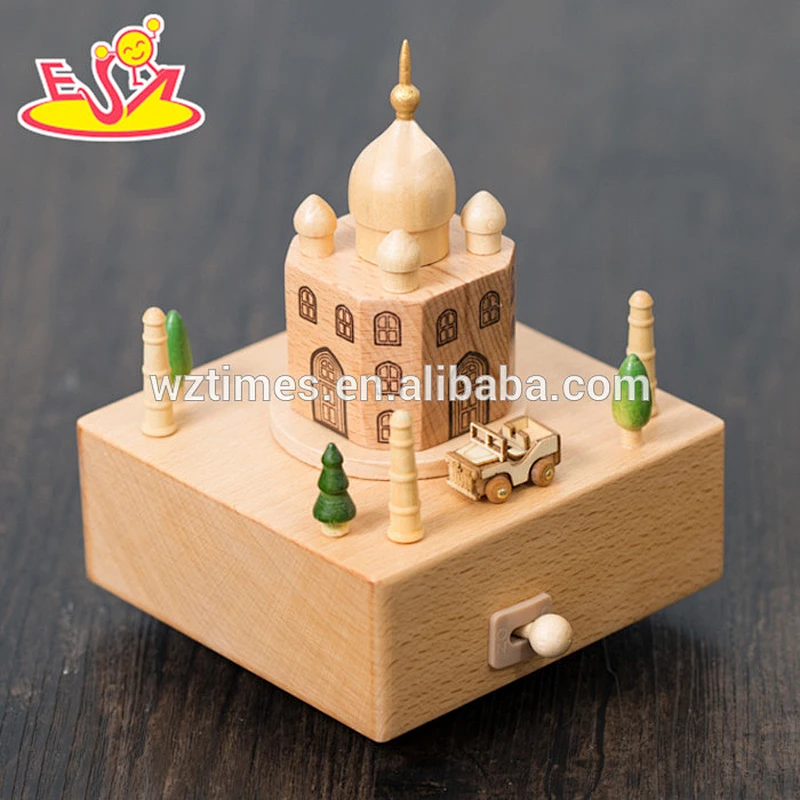 wholesale high quality kids beech wood small music box funny toys children wooden small music box W07B046