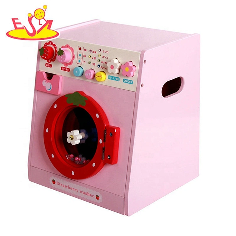 New design wooden kids toy washing machine in pink W10D254