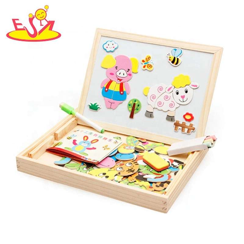 Top sale multifunction kids wooden magnetic puzzle with whiteboard W12B138