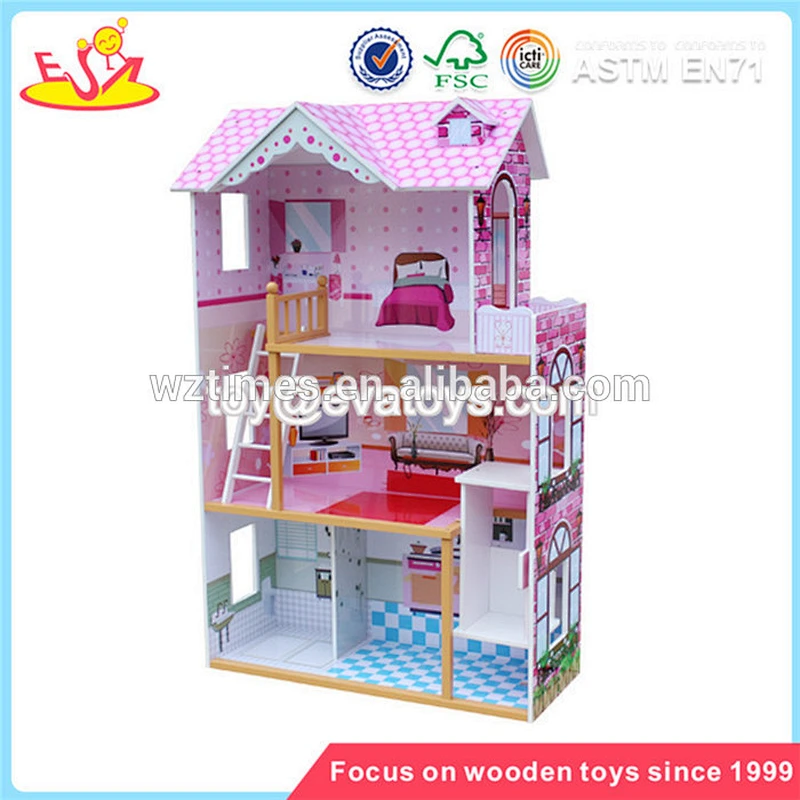Wholesale most popular colorful three layers green accessories complete baby wooden dollhouse toy for sale W06A096
