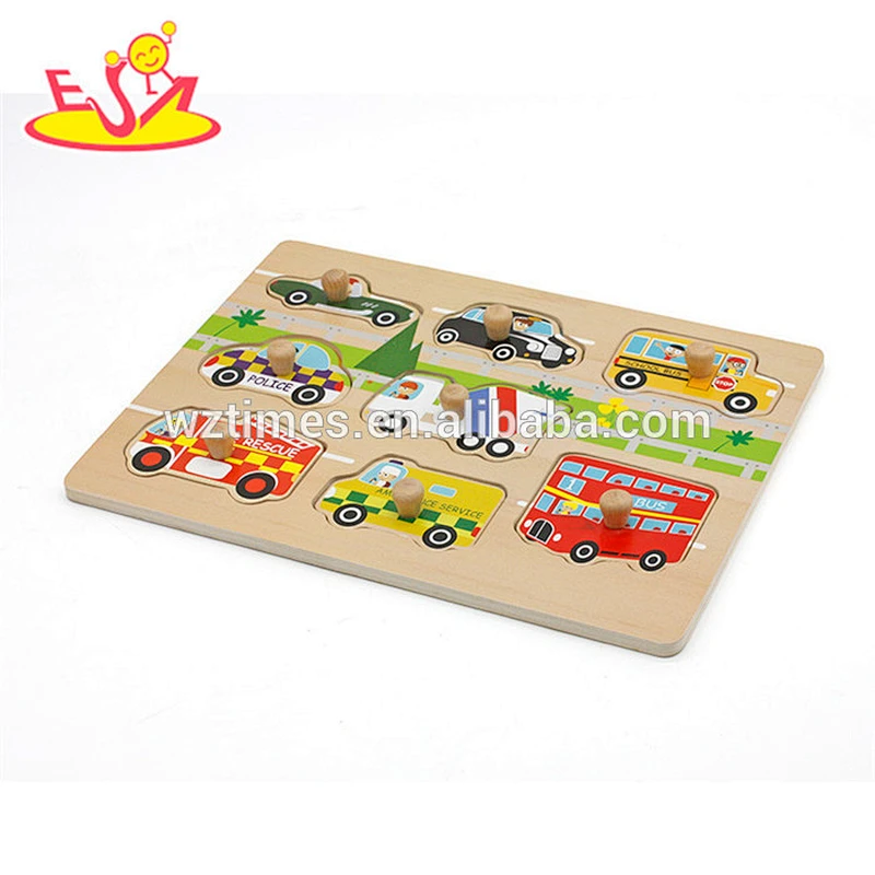 New hottest baby educational wooden car puzzle with knob W14M135