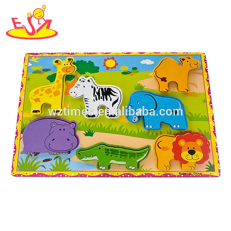 2018 Cheap preschool cognitive game toys wooden small puzzle animal for baby W14D055