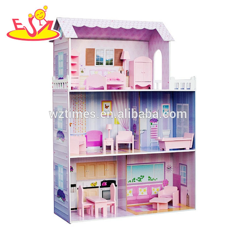 Wholesale beautiful kids wooden dollhouse cottage toy 3 floor girls wooden dollhouse cottage W06A224