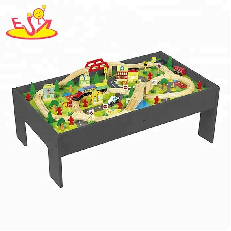 New arrival children educational wooden 60PCS train track table for wholesale W04C175B