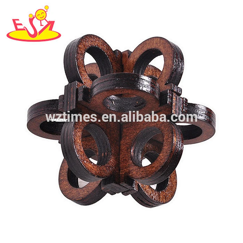 Wholesale early education traditional wooden 3d unlocked puzzle toy for kids W11C036