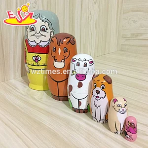 2018 Wholesale modern model toys 5 pcs wooden russian nesting dolls for child W06D102