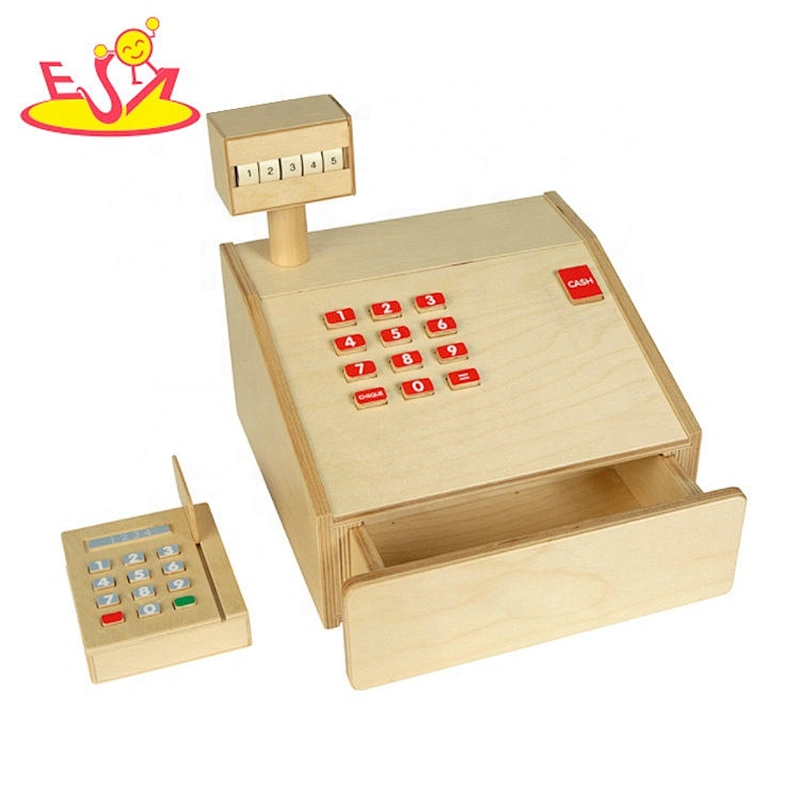 2019 New design kids wooden cashier machine toy for pretend play W10A099