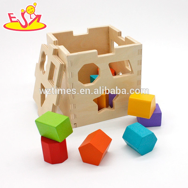 Wholesale teaching motor skills wooden shape sorting cube for children W12D080-Z